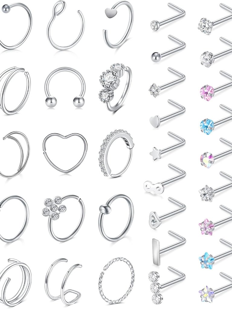 20g Stainless Steel Nose Rings For Women Nose Rings Hoops L Shaped Nose Studs Sc